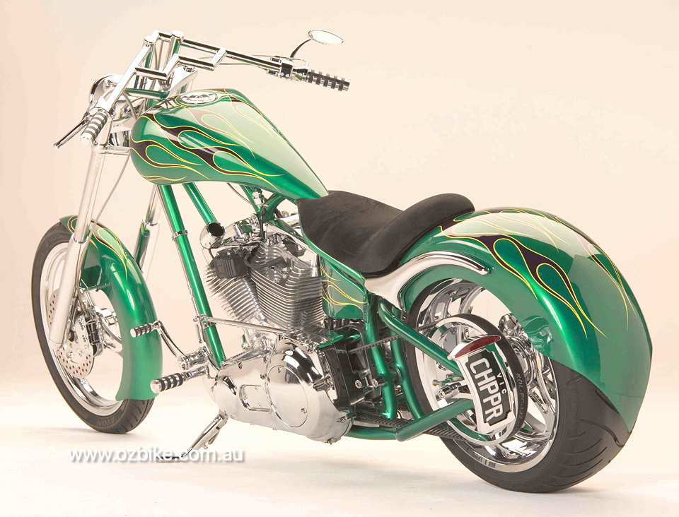 green chopper motorcycle