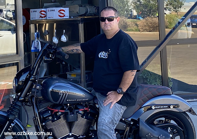 San with his Harley-Davidson Street Bob