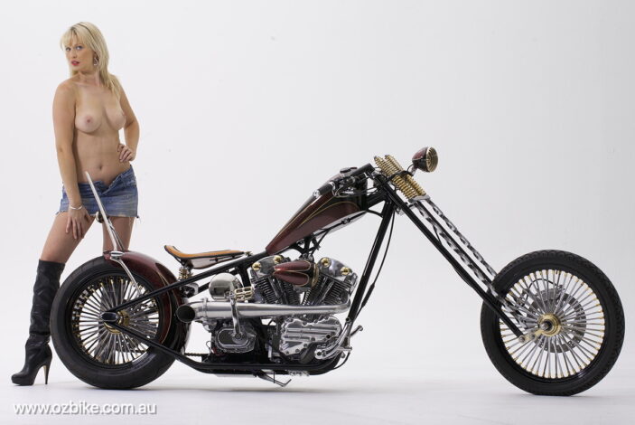 topless model on motorbike