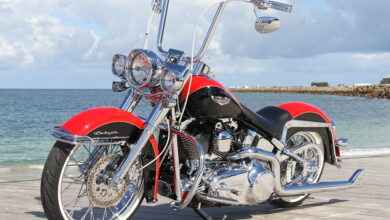 Harley Deluxe Softail with ape-hangers
