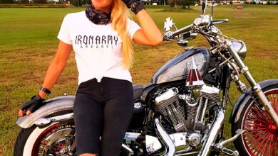 Harley-Davidson Sportster with girl sunglasses